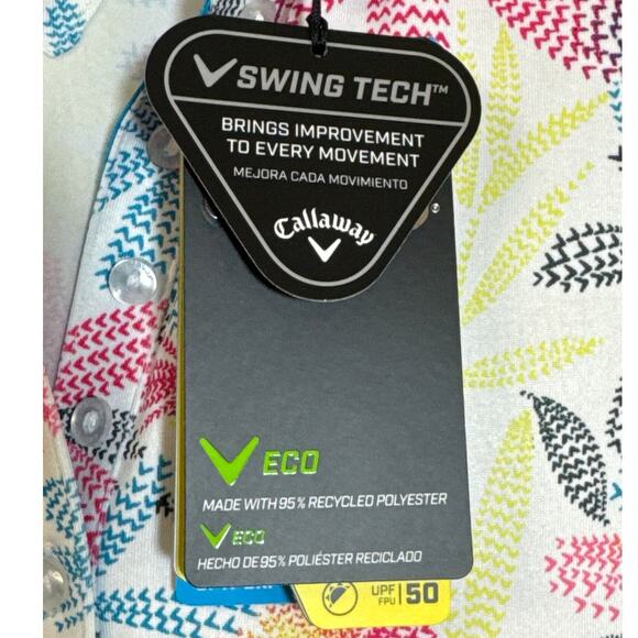 Callaway NWT Small Swing Tech Brilliant White Golf Shirt Multicolored Pattern - Picture 4 of 5